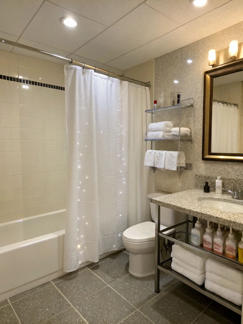Spotless modern bathroom with clean tiles, basin, and shower enclosure