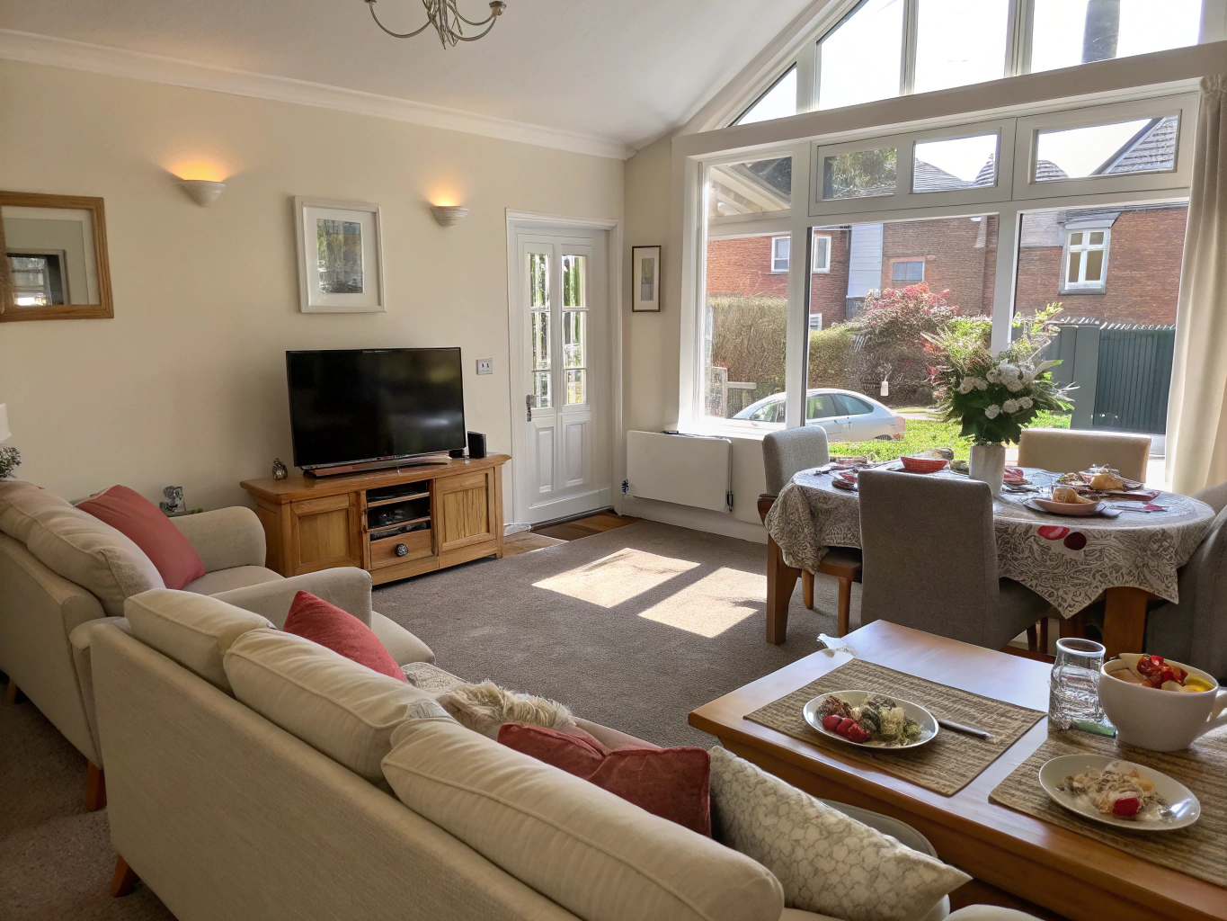 Bright, welcoming residential lounge in an East Midlands supported accommodation property